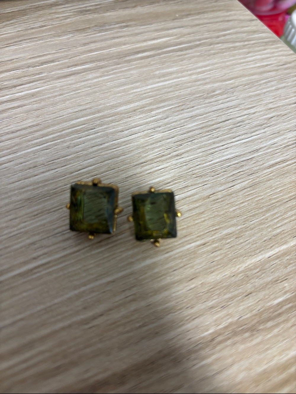 Plunder Gold-Tone Olive Square Stud Earrings